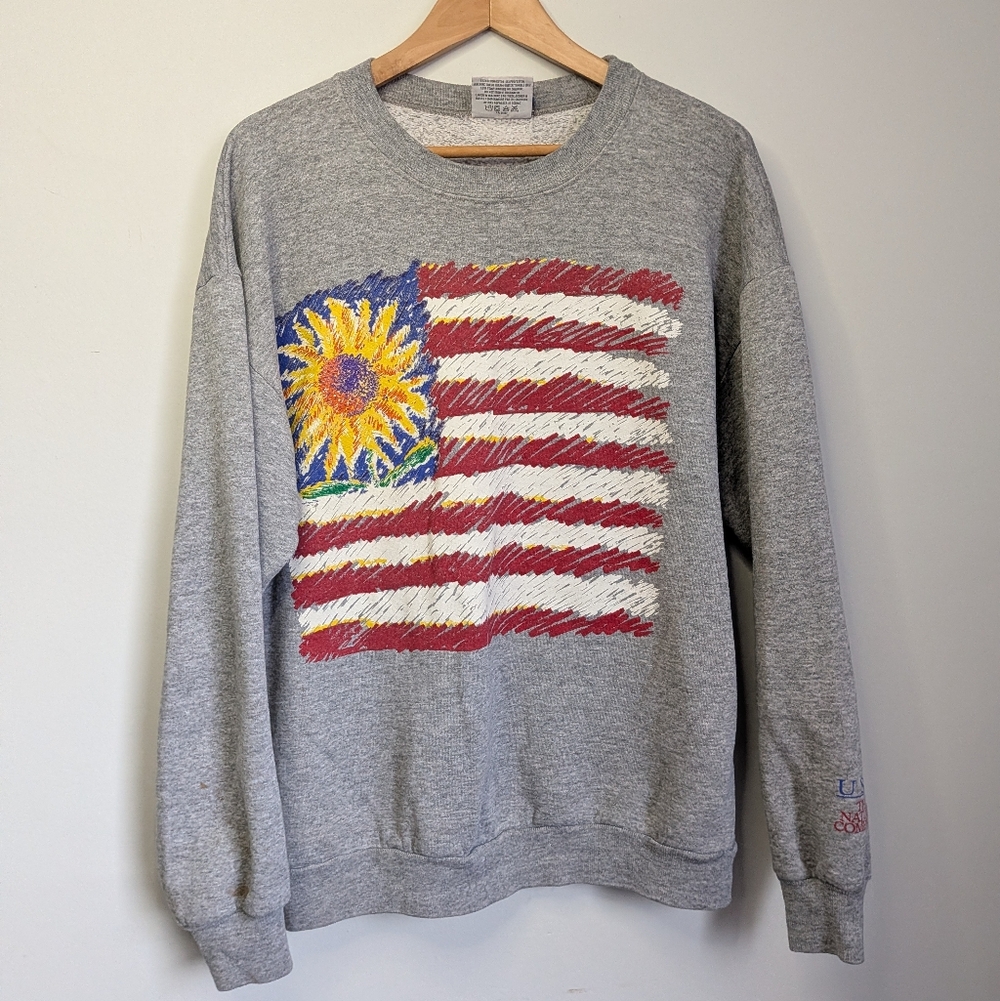 Vintage 90s USA Sunflower Crewneck Sweatshirt Nature Company Adult Large Grey
